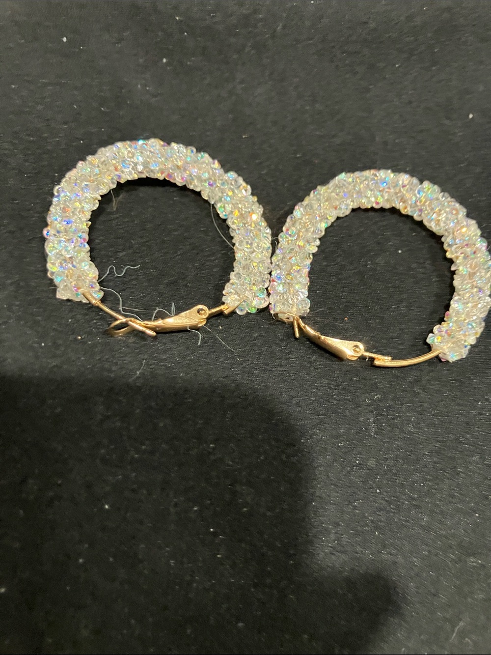 Gold Hoop Earrings with Iridescent Crystal Pavé - Women's Jewelry - Picture 3 of 3